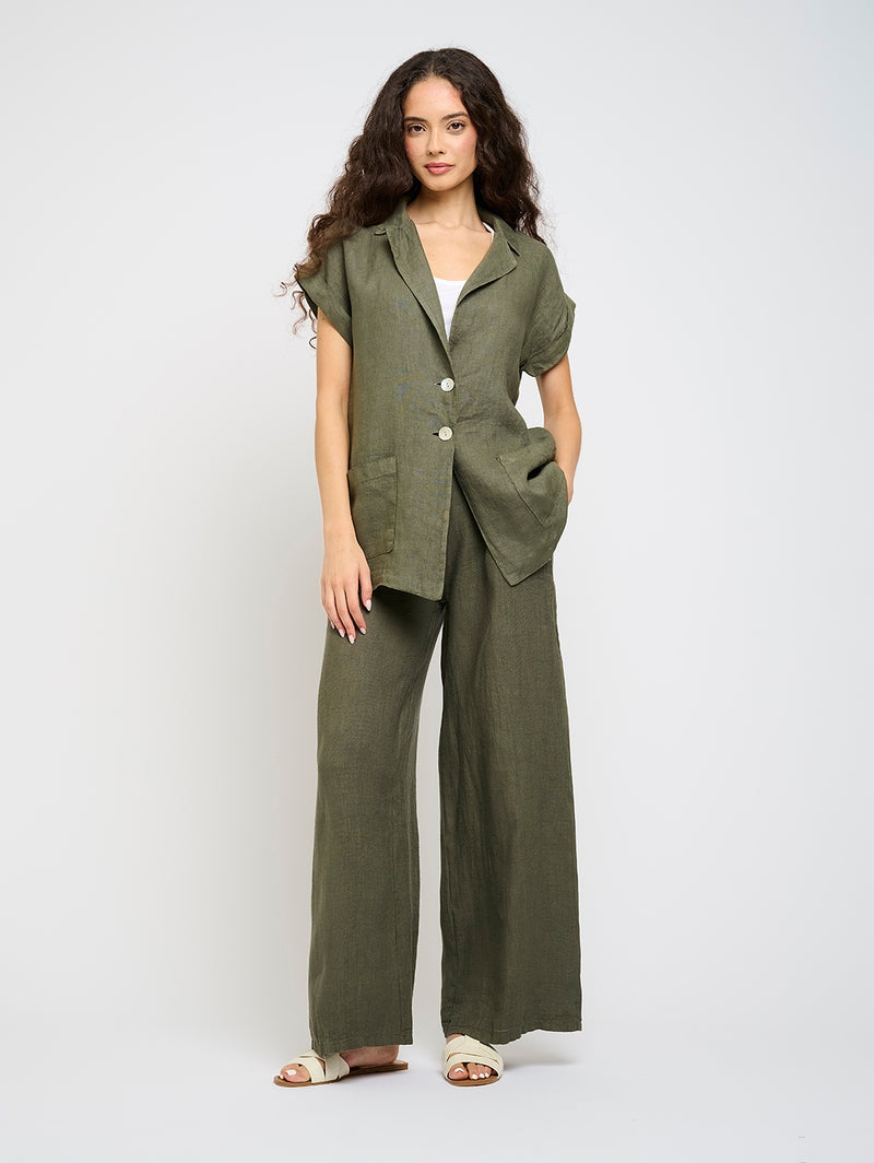 High Waisted Linen Pant - Green Vine-PISTACHE-Over the Rainbow