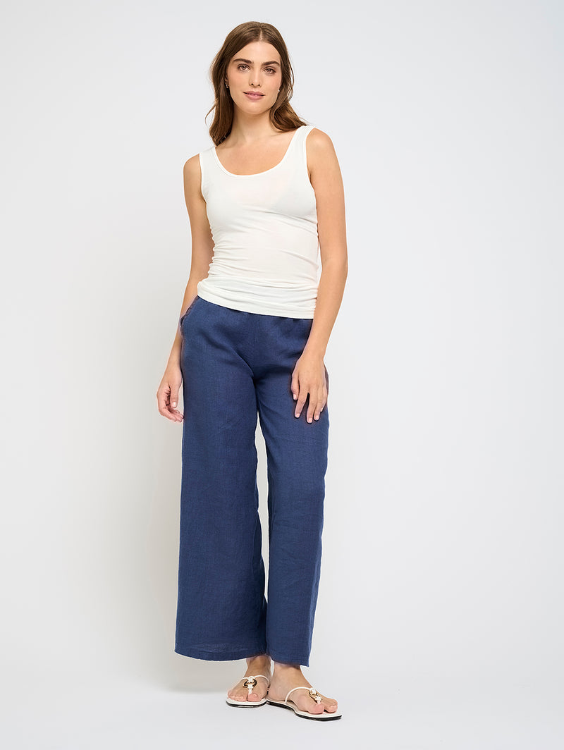 High Waisted Linen Pant - Navy-PISTACHE-Over the Rainbow