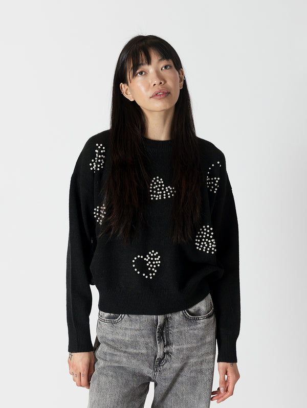 Dewey Crewneck - Black/Pearl Hearts-LYLA+LUXE-Over the Rainbow