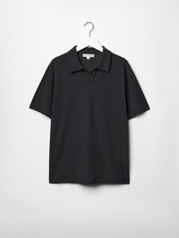 Linen Polo Tee - Deep Black