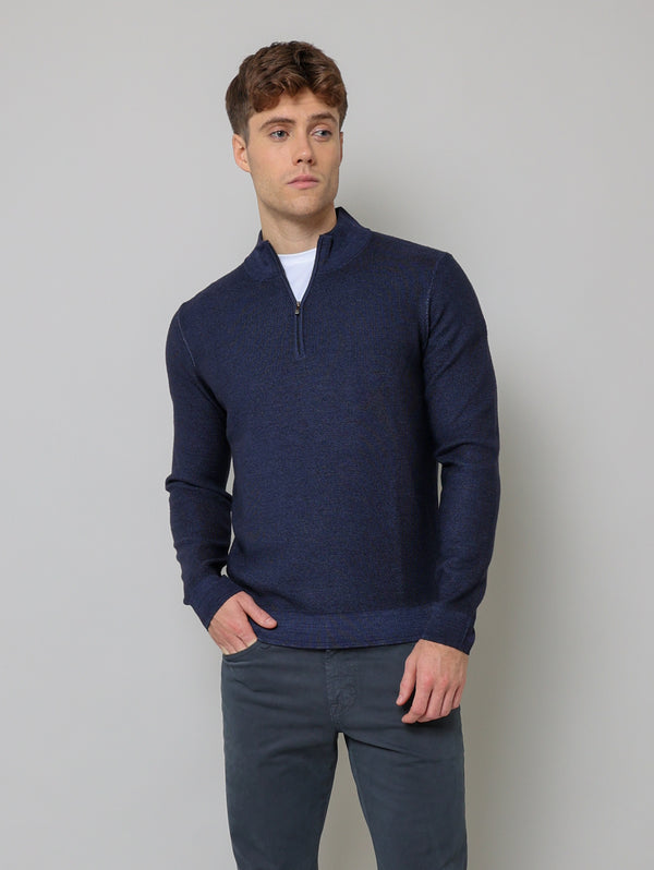 1/4 Zip Mock Sweater - Navy-Patrick Assaraf-Over the Rainbow