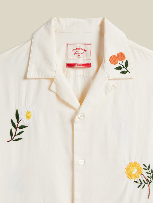 Embroidery Flowers Shirt - Natural-PORTUGUESE FLANNEL-Over the Rainbow