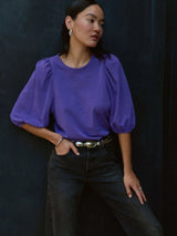 Evita Balloon Sleeve Top - Bright Violet-NATION-Over the Rainbow