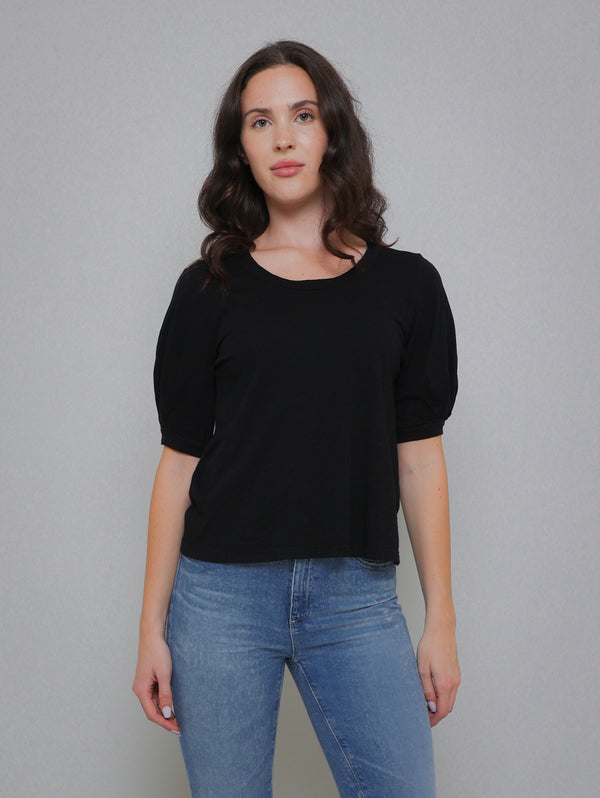 Anabelle Slub Puff Sleeve Top - Black-Velvet-Over the Rainbow