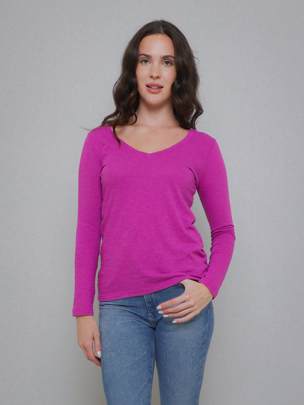 Blaire V-Neck Long Sleeve Tee - Tuscany-Velvet-Over the Rainbow