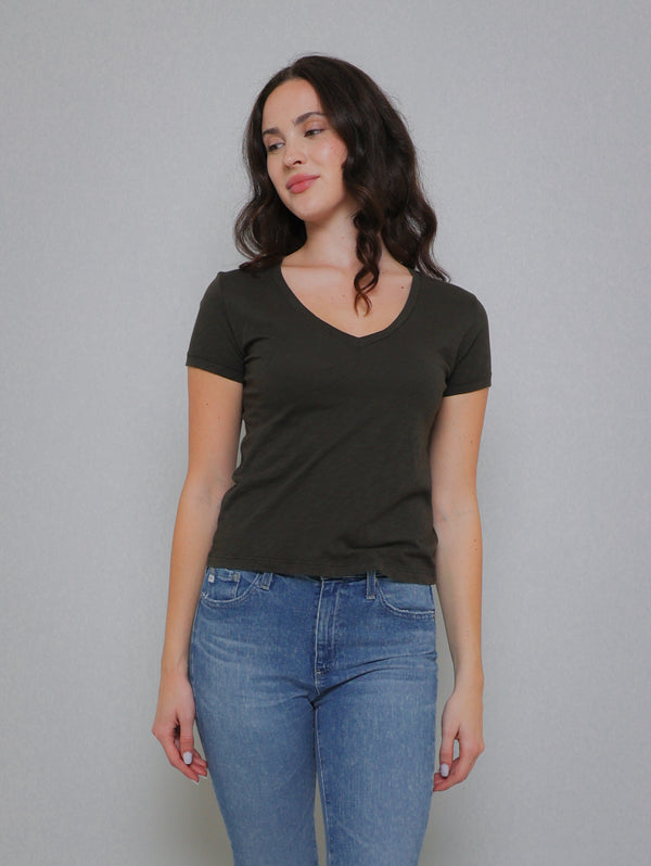 Eliah Slub Short V-Neck Tee - Thicket-Velvet-Over the Rainbow