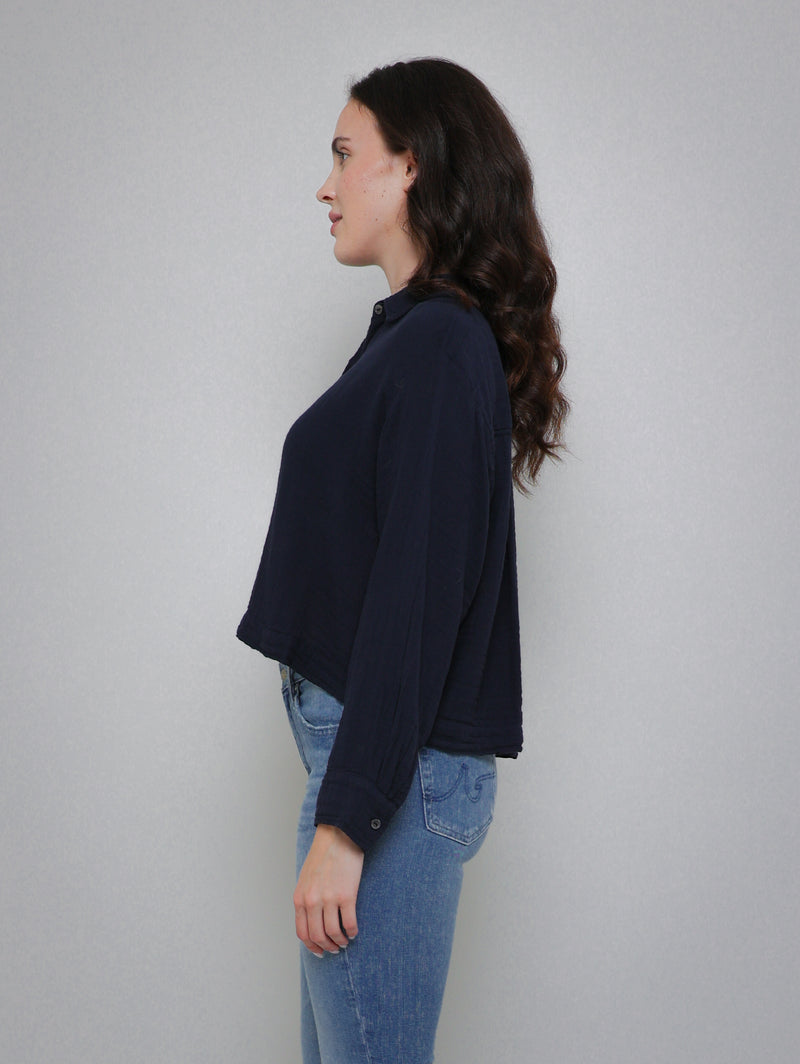 Larissa Gauze Button Up - Navy-Velvet-Over the Rainbow