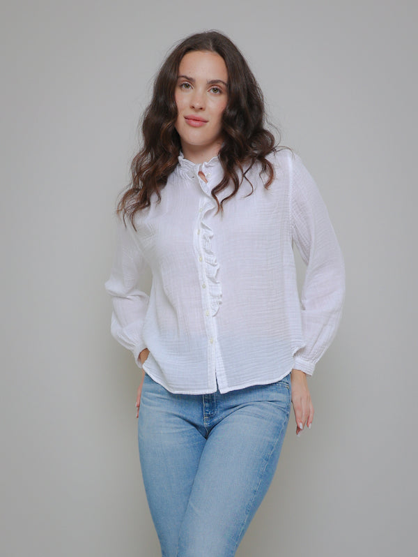 Trisha Cotton Gauze Flutter Shirt - White-Velvet-Over the Rainbow