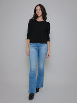 Wilda Slub Mutton Sleeve Top - Black-Velvet-Over the Rainbow