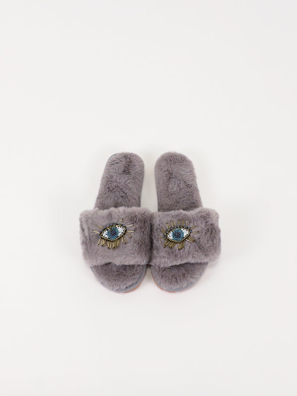 Beaded Evil Eye Slippers - Grey-LIM LIM-Over the Rainbow