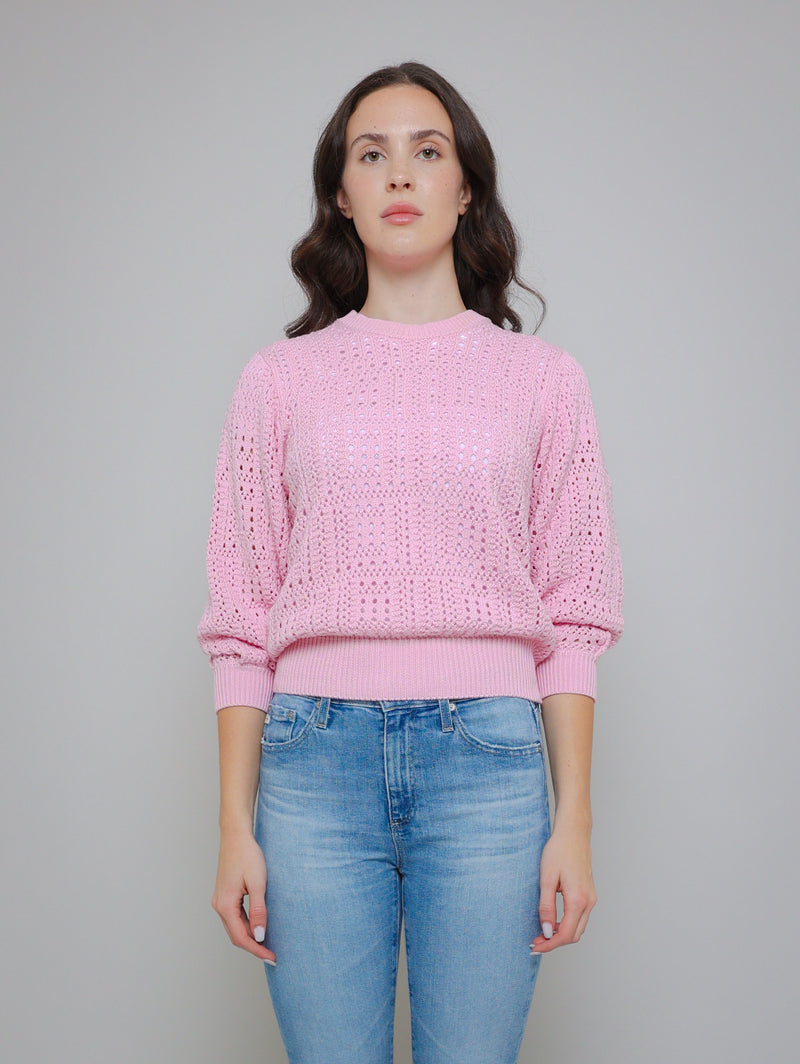 Puff Sleeve Tile Stitch Crew Sweater - Peppermint-AUTUMN CASHMERE-Over the Rainbow