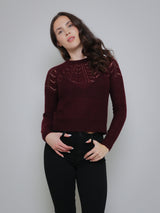 Scalloped Pointelle Yoke Crew - Bordeaux-AUTUMN CASHMERE-Over the Rainbow