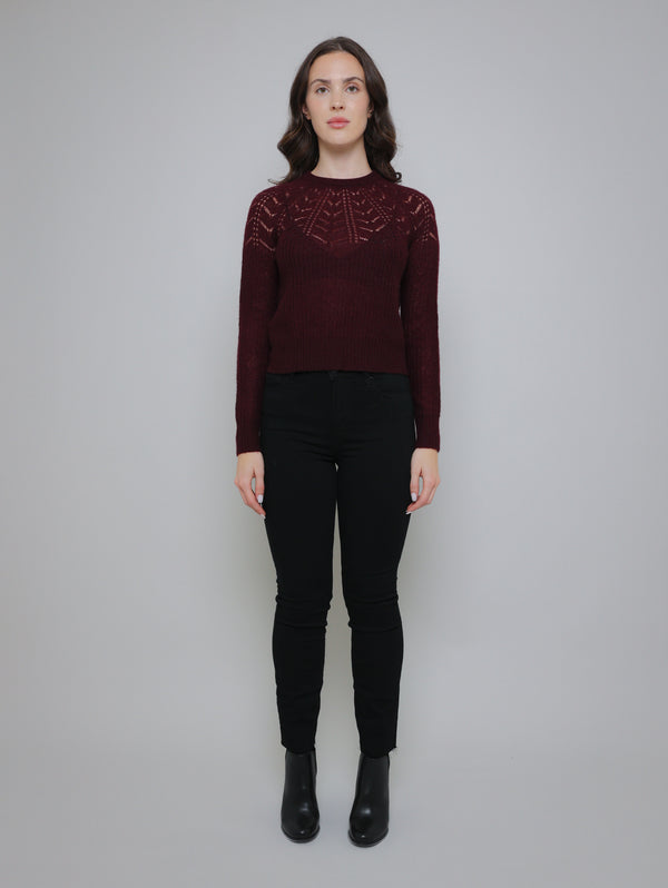 Scalloped Pointelle Yoke Crew - Bordeaux-AUTUMN CASHMERE-Over the Rainbow