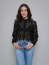 Lace Button Up Blouse - Black-FRAME-Over the Rainbow