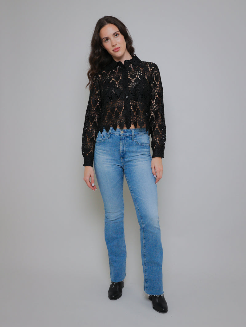 Lace Button Up Blouse - Black-FRAME-Over the Rainbow