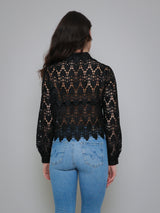 Lace Button Up Blouse - Black-FRAME-Over the Rainbow