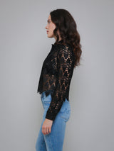 Lace Button Up Blouse - Black-FRAME-Over the Rainbow