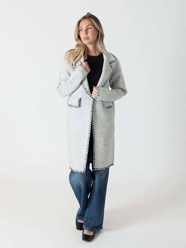 Fiona Whip Stitch Tailored Knit Coat - Light Grey-LYLA+LUXE-Over the Rainbow