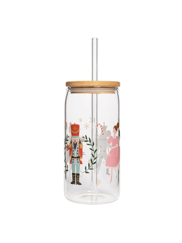 Nutcracker Can Glass With Glass Straw + Lid-SWEET WATER DECOR-Over the Rainbow