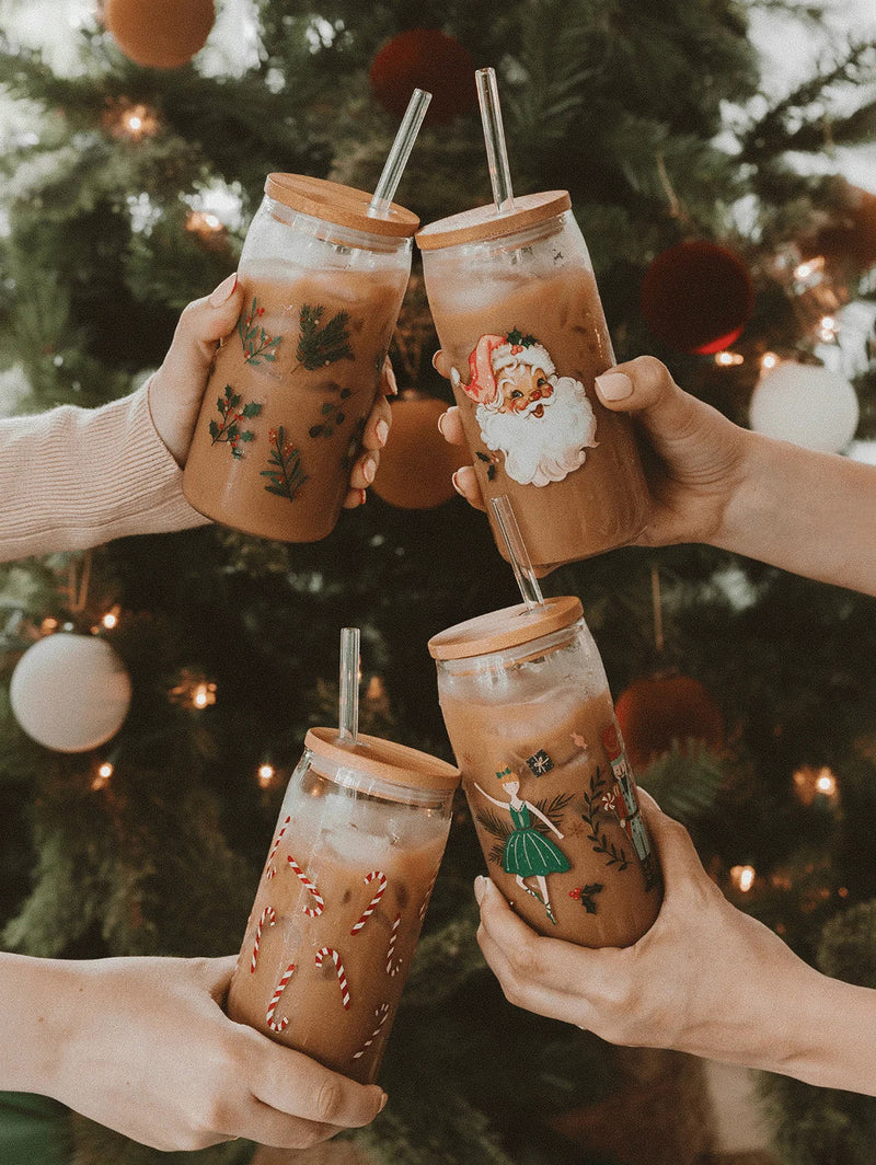 Glass Can + Straw - Vintage Santa-SWEET WATER DECOR-Over the Rainbow