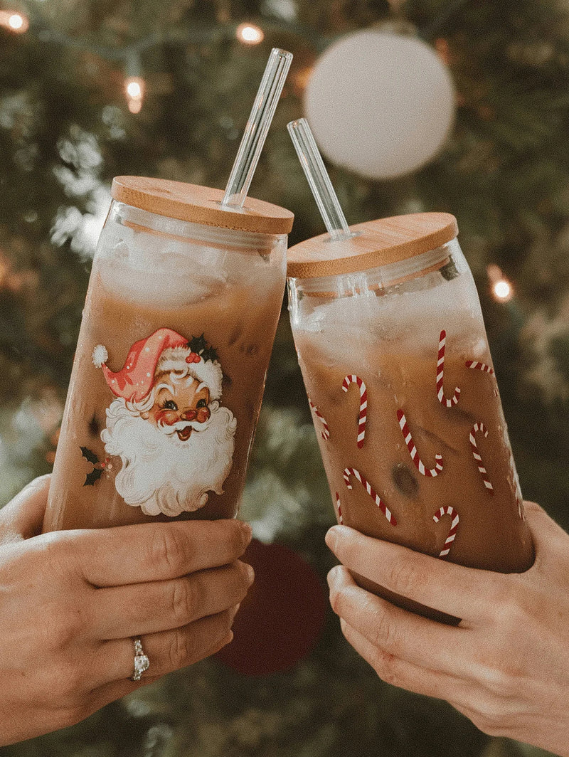 Glass Can + Straw - Vintage Santa-SWEET WATER DECOR-Over the Rainbow