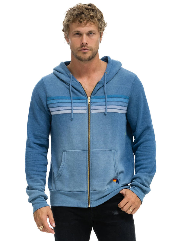 5 Stripe Zip Hoodie - Faded Water-AVIATOR NATION-Over the Rainbow