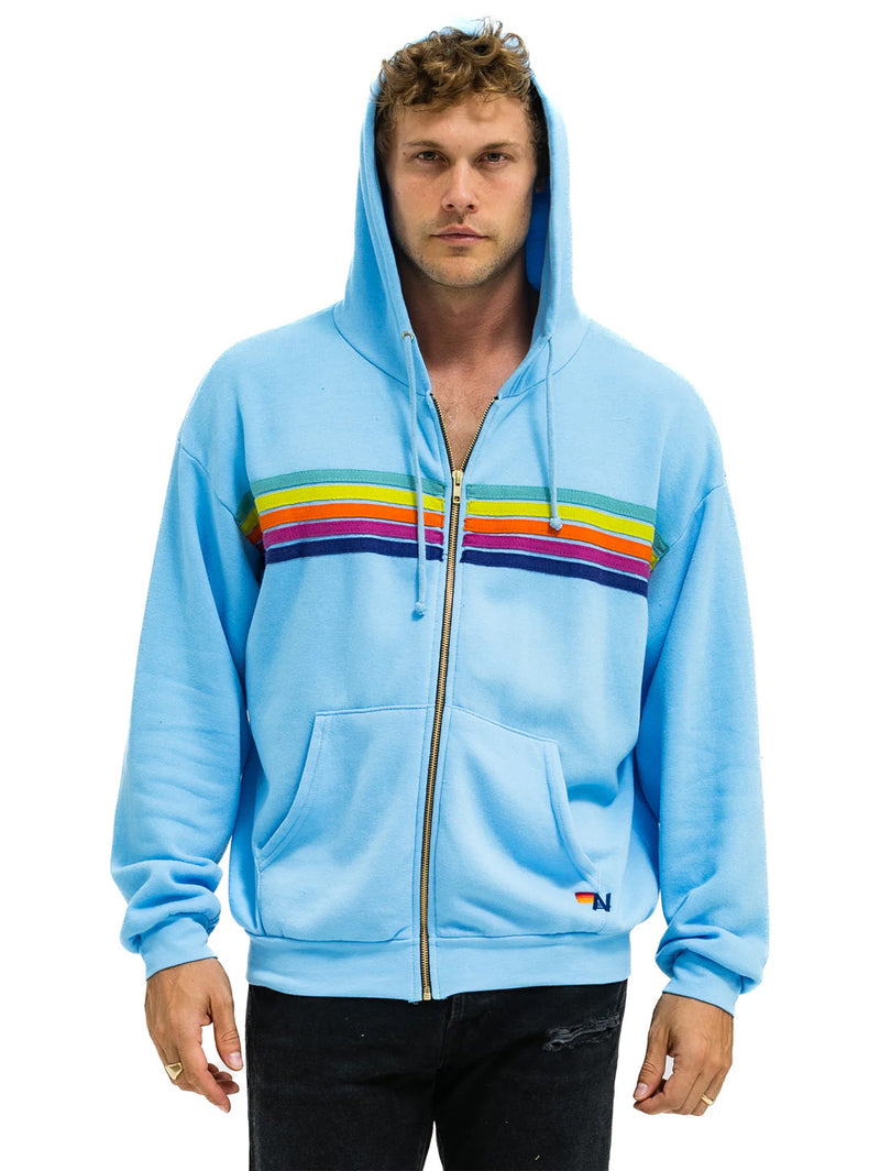 5 Stripe Zip Hoodie - Sky/Rainbow-AVIATOR NATION-Over the Rainbow