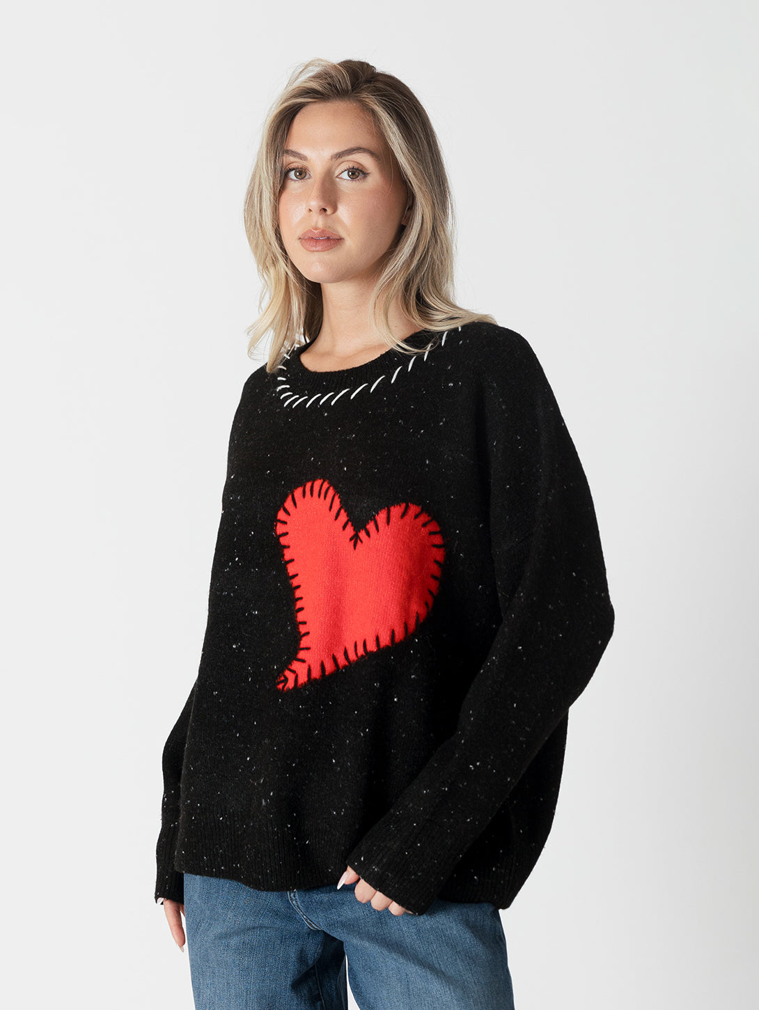 LYLA + LUXE | Heart Patch Sweater - Black/Red | Over The Rainbow Canada ...