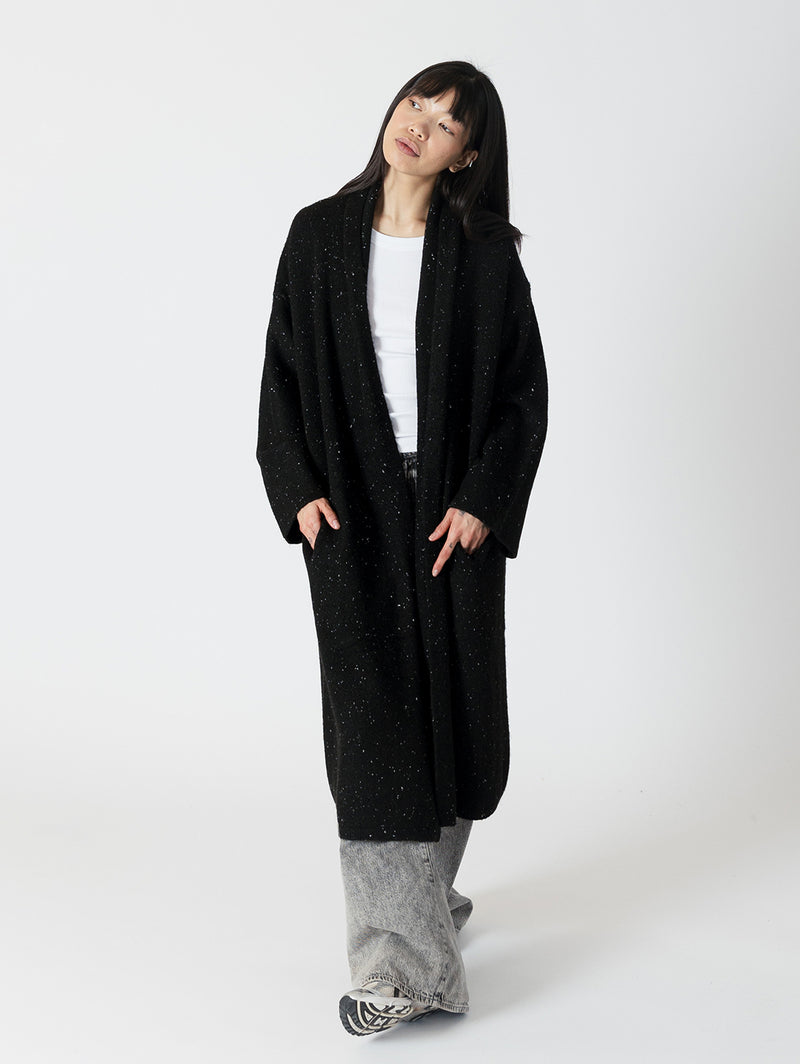 Hugh Shawl Collar Coat - Black Fleck-LYLA+LUXE-Over the Rainbow