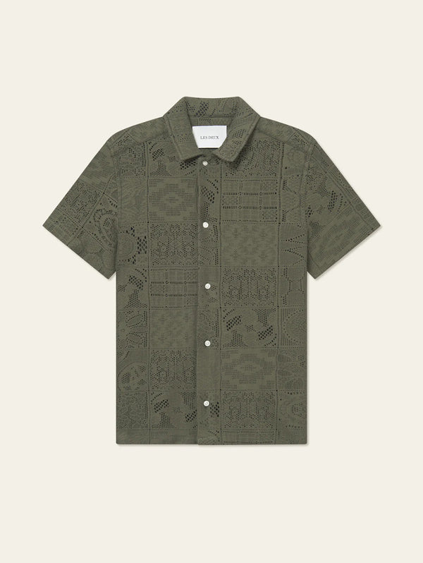 Hector Lace Short Sleeve Shirt - Olive Night-LES DEUX-Over the Rainbow