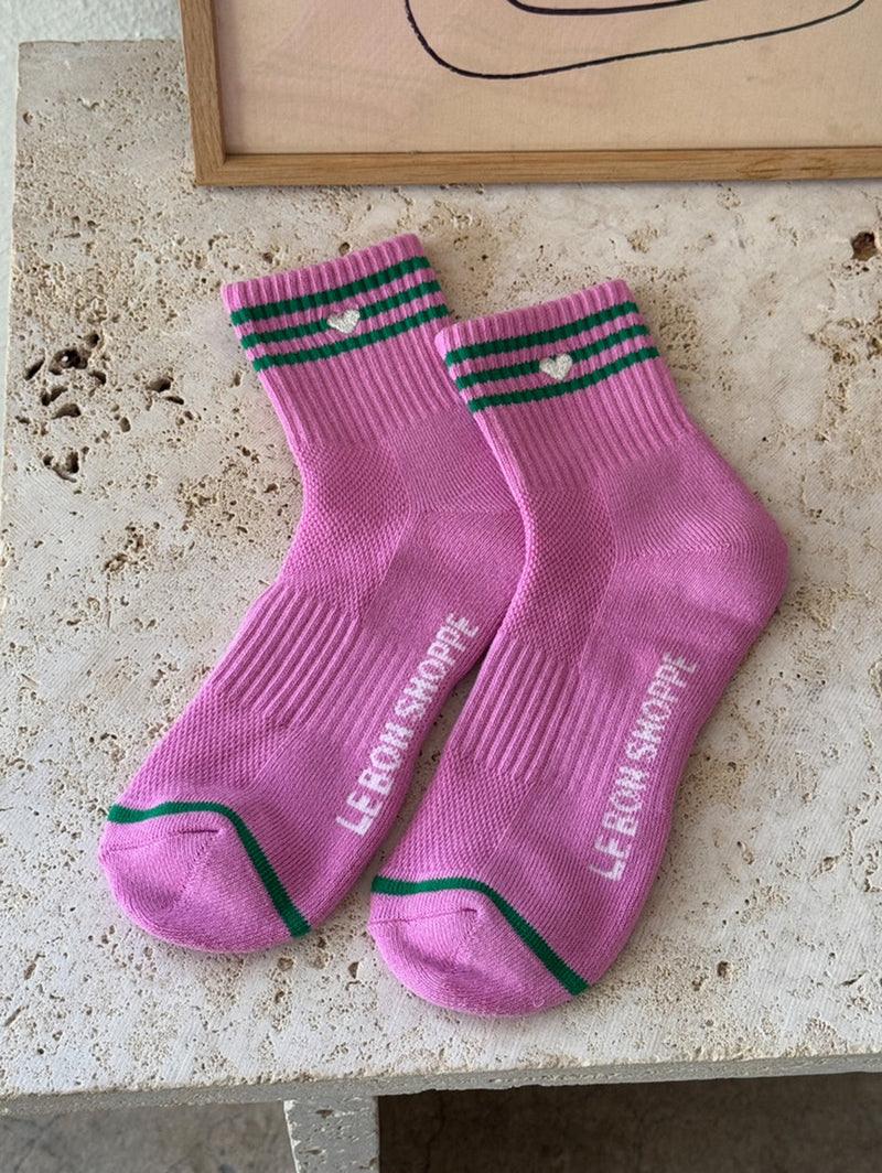 Embroidered Girlfriend Socks - Rose Pink + Heart-LE BON SHOPPE-Over the Rainbow