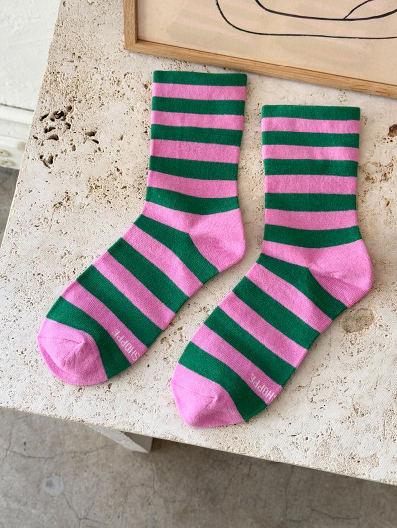 Wally Socks - Wide Pink Stripe