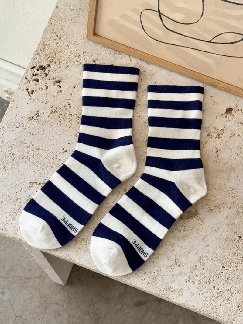 Wally Socks - Wide Navy Stripe