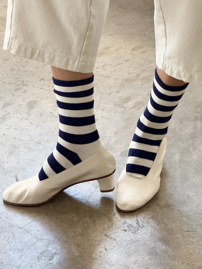 Wally Socks - Wide Navy Stripe