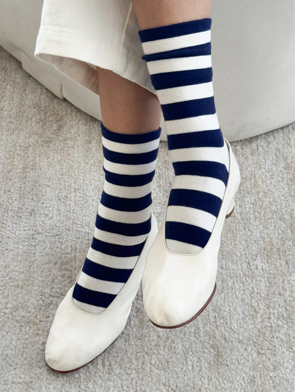 Wally Socks - Wide Navy Stripe