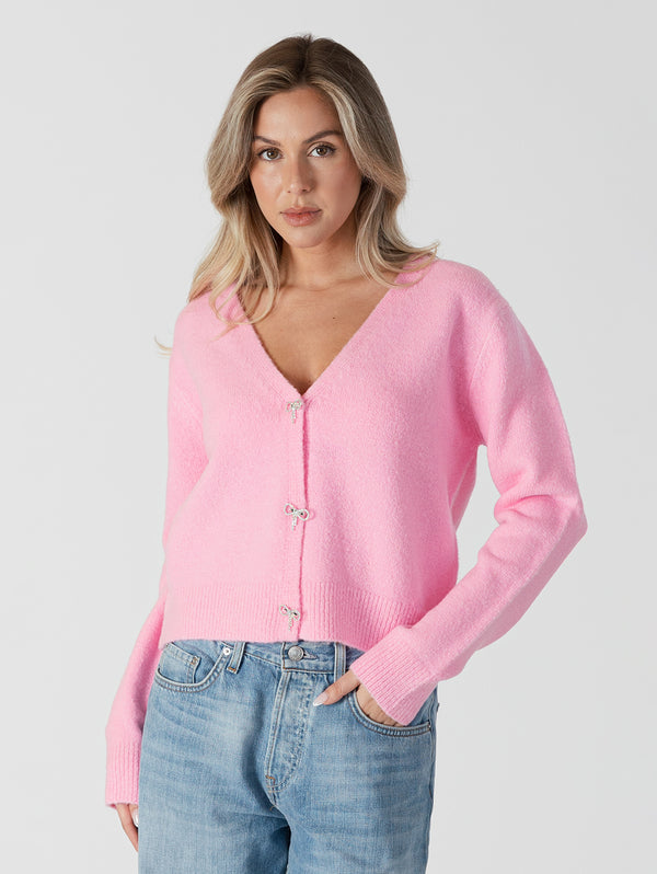 Kailie Bow Cardigan - Pink-LYLA+LUXE-Over the Rainbow