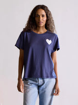 Suke Heart Contrast Tee - Indigo-KERRI ROSENTHAL-Over the Rainbow