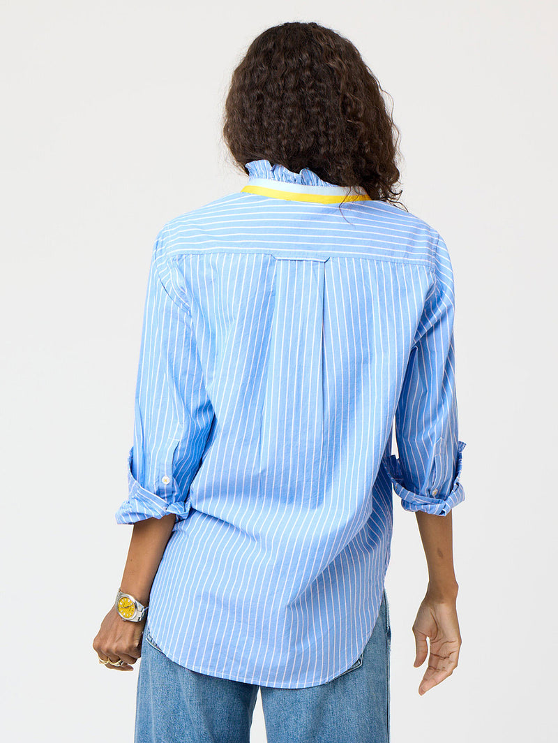 Mia Stripe Ruffle Shirt - Mid Blue-KERRI ROSENTHAL-Over the Rainbow