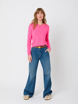 Patchwork Pullover Sweater - Neon Pink-KERRI ROSENTHAL-Over the Rainbow