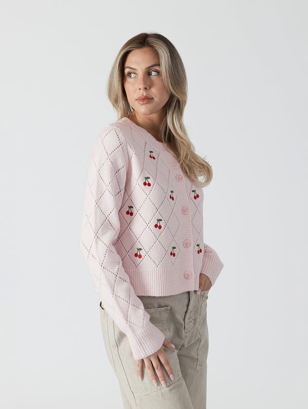 Lacey Cherry Cardigan - Soft Pink-LYLA+LUXE-Over the Rainbow