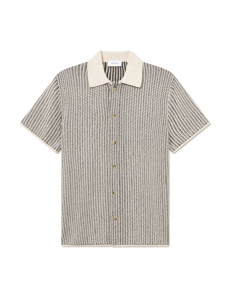 Easton Knitted Short Sleeve Shirt - Ivory Black-LES DEUX-Over the Rainbow