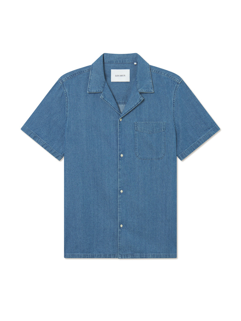 Klark Denim Short Sleeve Shirt - Medium Blue Wash-LES DEUX-Over the Rainbow