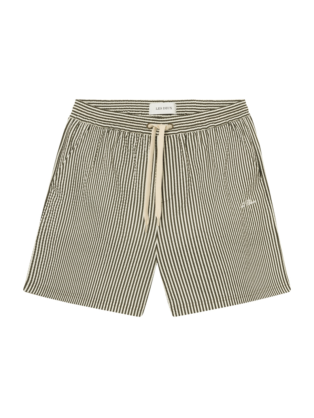 LES DEUX | Stan Striped Swim Shorts - Olive Night/Light Ivory | Over ...