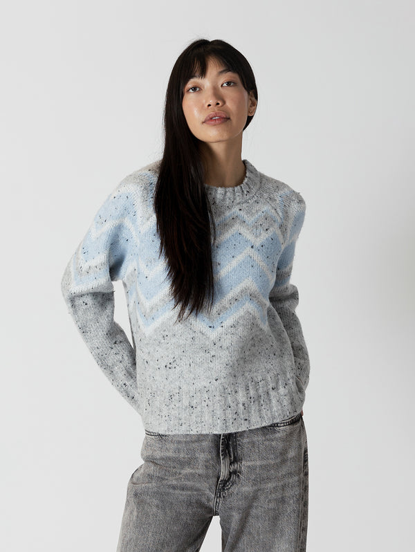 Leighton Crewneck Sweater - Grey/Blue Fleck-LYLA+LUXE-Over the Rainbow