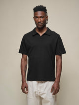 Linen Polo Tee - Deep Black