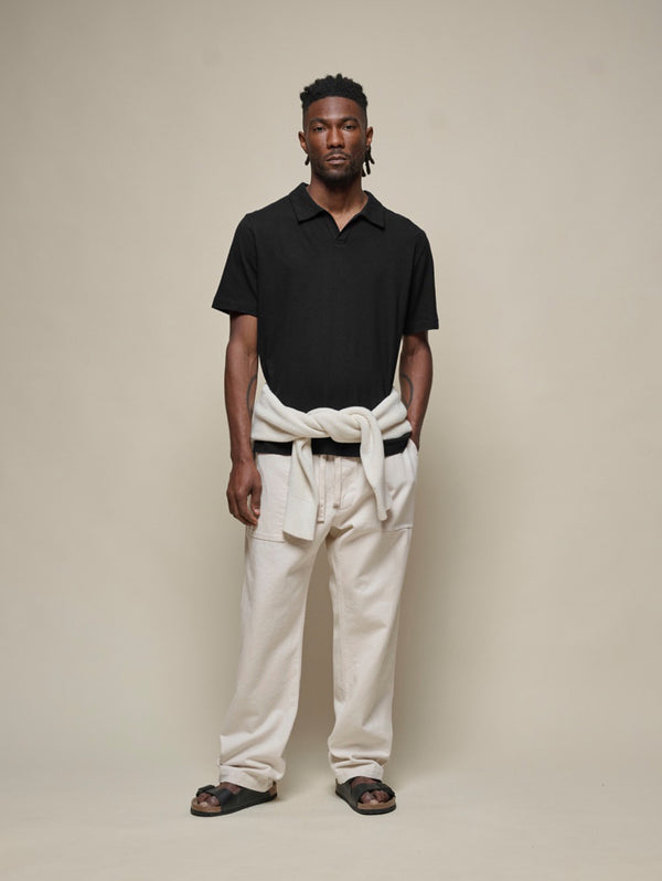 Linen Polo Tee - Deep Black