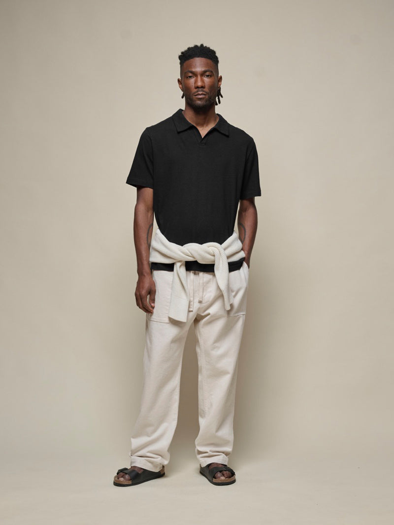 Linen Polo Tee - Deep Black