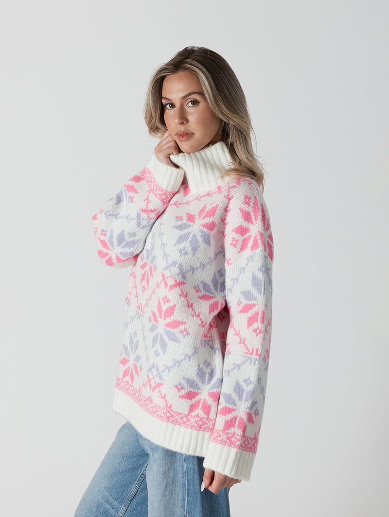 Lyra Mockneck - White/Pink/Lilac-LYLA+LUXE-Over the Rainbow