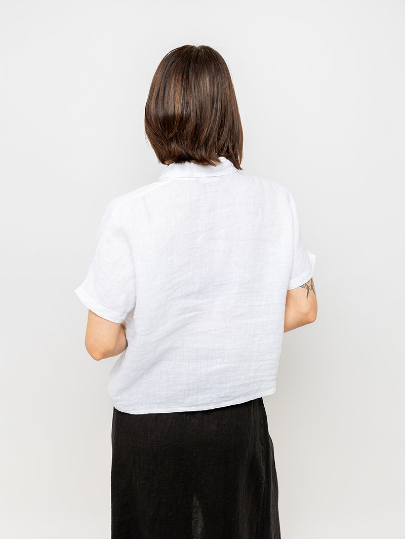 Short Sleeve Linen Blouse - White-PISTACHE-Over the Rainbow