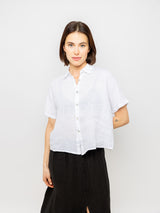 Short Sleeve Linen Blouse - White-PISTACHE-Over the Rainbow